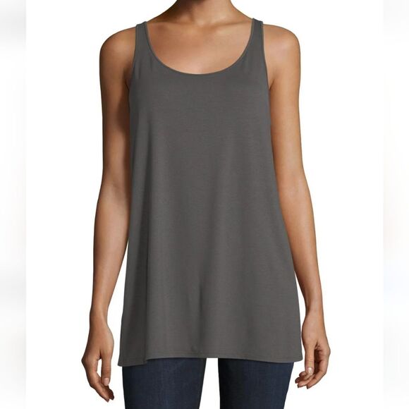 Eileen Fisher Sleeveless Scoop-Neck Jersey Tank 100% Silk Brown Size XS - Picture 1 of 8